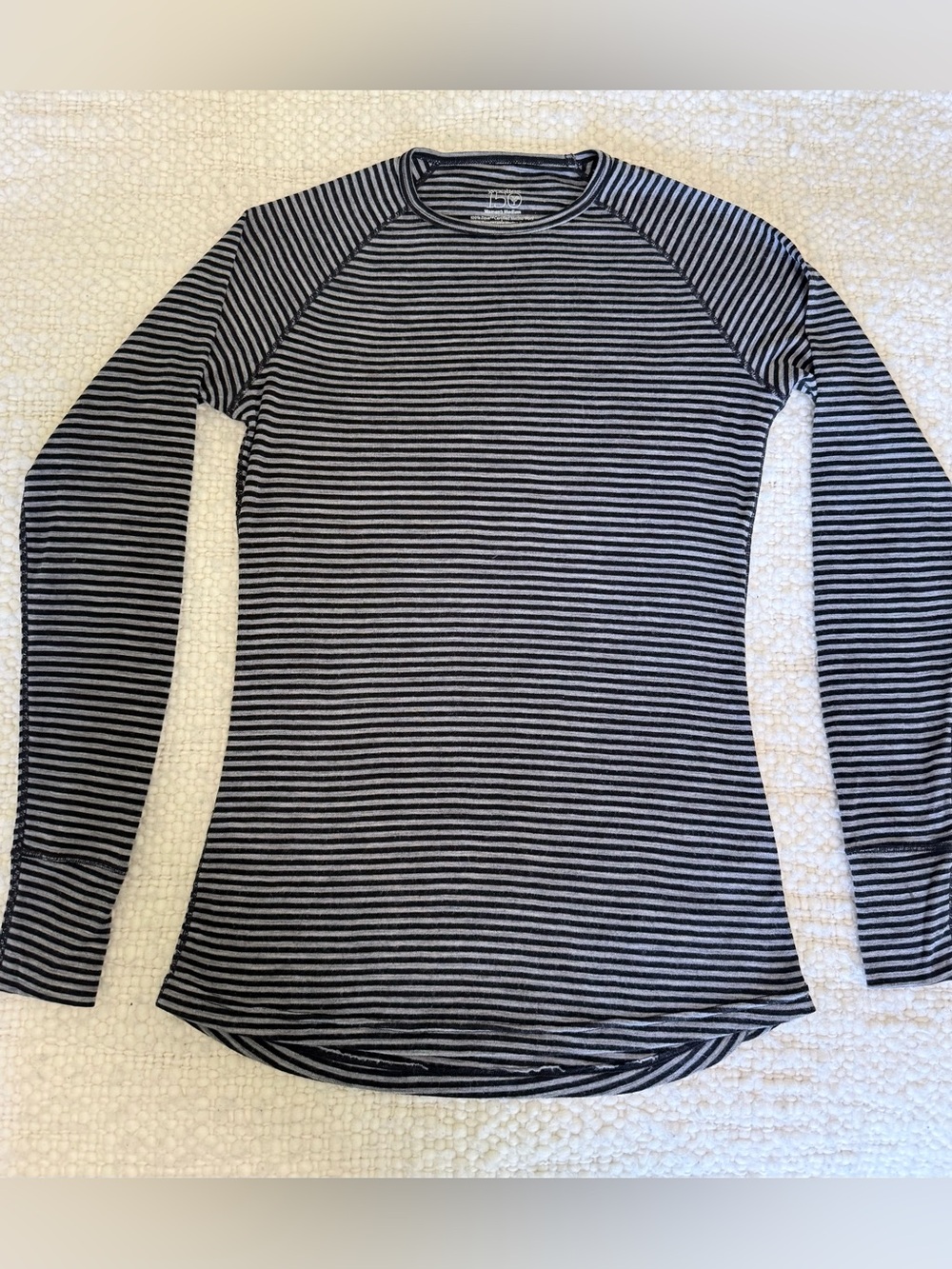 IBEX Crew Neck Black/Gray Stripe Top. Medium